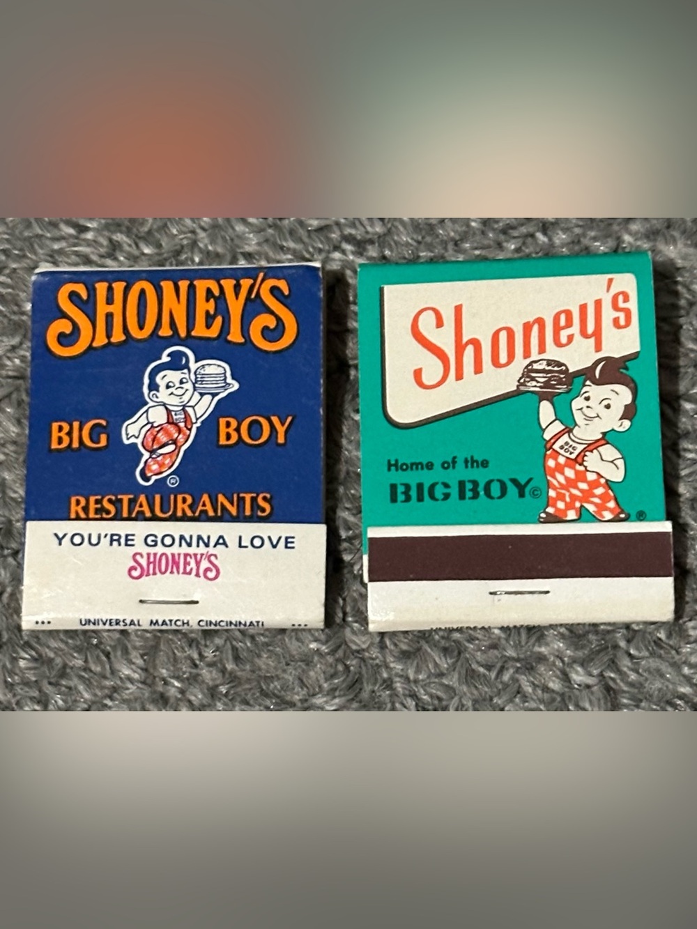 Lot of 2 Vintage Matchbooks Shoneys Big Boy Restaurants WCHS TV News Charleston
